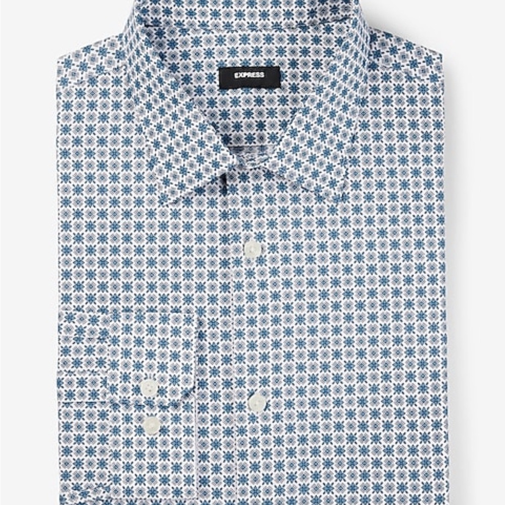 Express Men's Blue and White Geometric Shirt